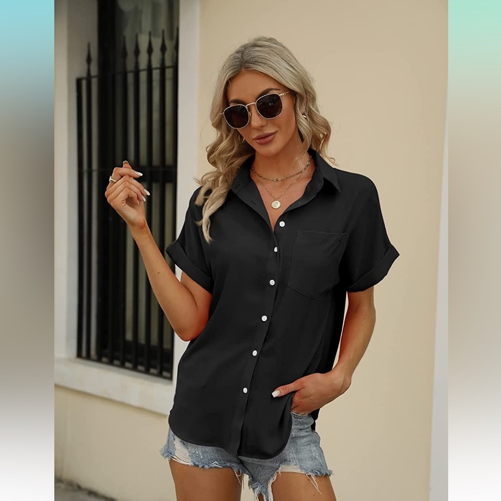 Black Short Sleeve Button Up